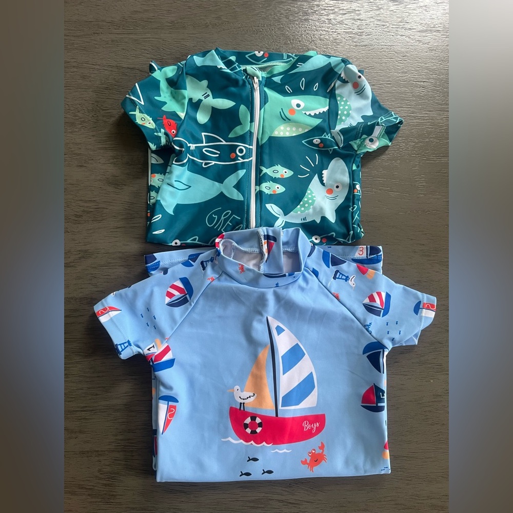 SHEIN Kids Swim Rashguards - Teal and Light Blue